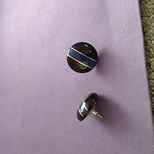 Button style women's striped, blue earrings